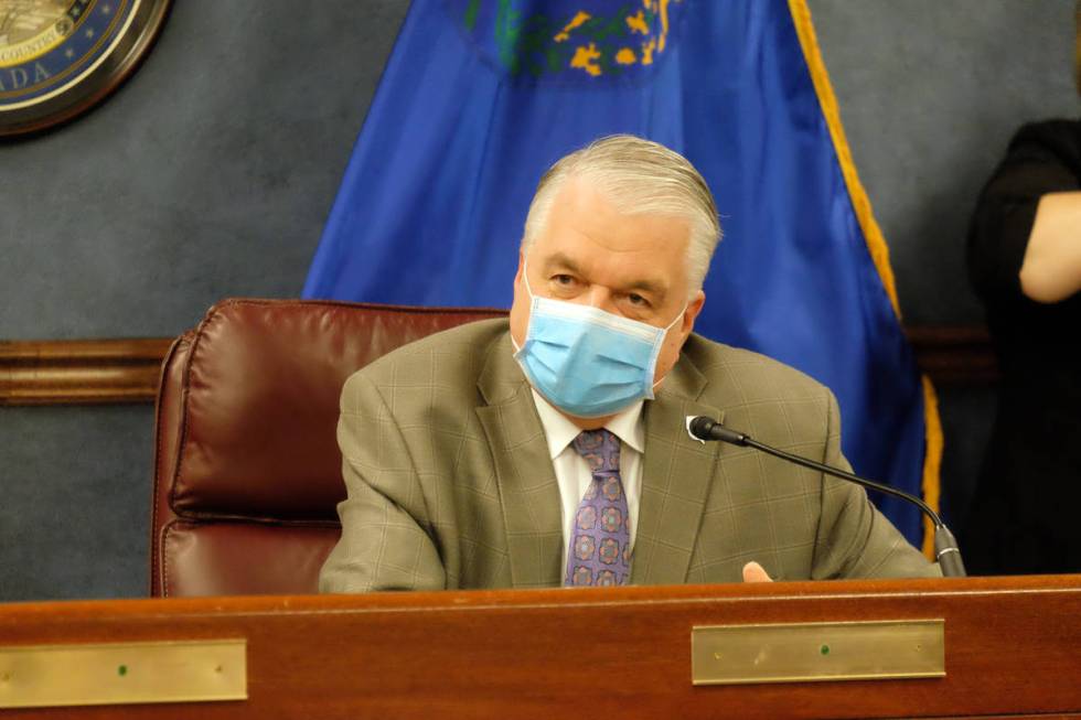 Gov. Steve Sisolak speaks to reporters at a briefing Monday where he announced bars in Humboldt ...