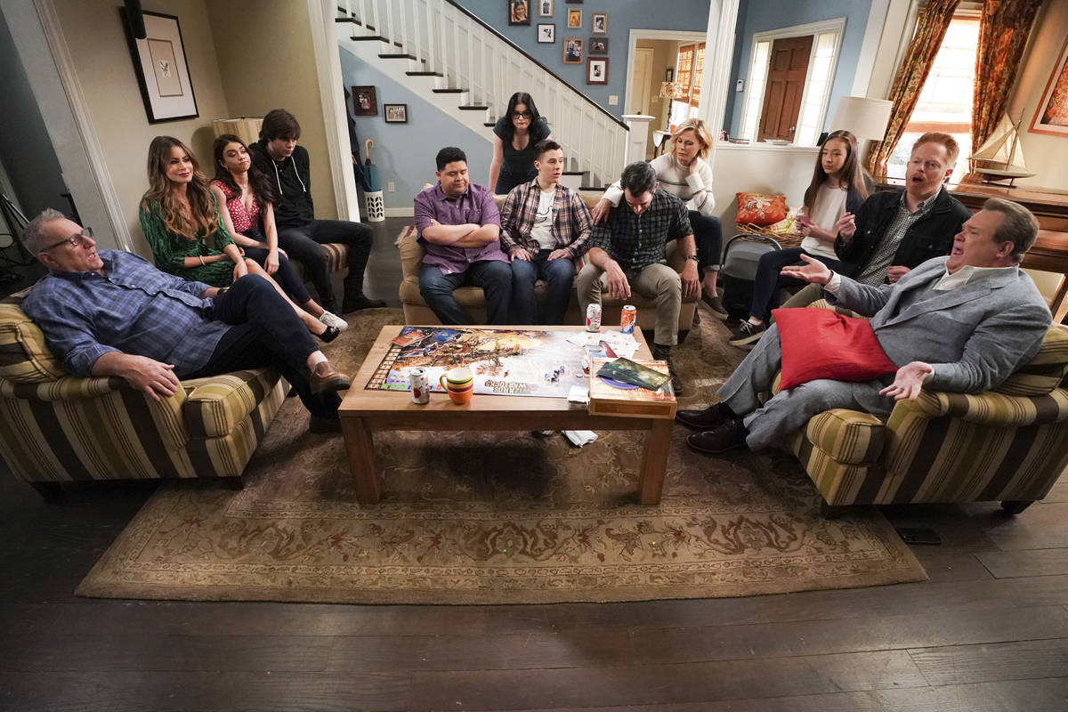 This image released by ABC shows the cast of "Modern Family," from left, Ed O'Neill, ...