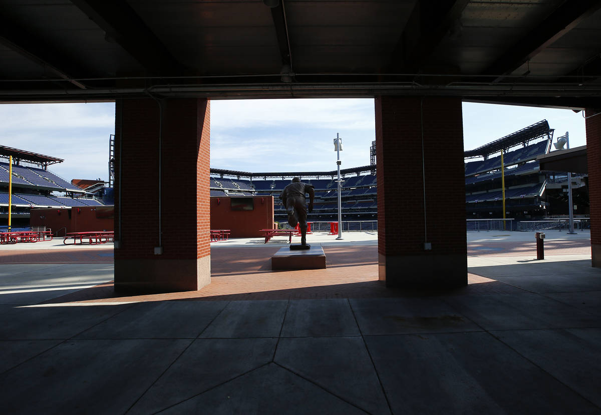 An empty Ashburn Alley faces seats at Citizens Bank Park on Monday, July 27, 2020, in Philadelp ...