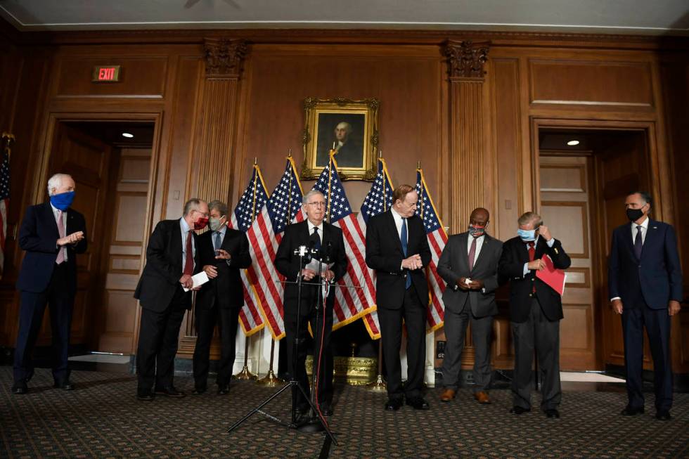 Senate Majority Leader Mitch McConnell of Ky., during a news conference on on Capitol Hill in W ...