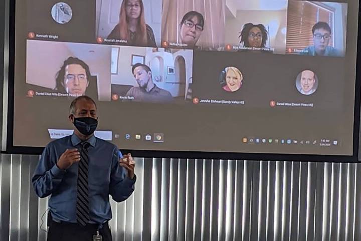 Desert Pines High School principal Isaac Stein leads a new teacher orientation Wednesday, July ...