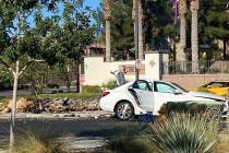A white Mercedes took out a palm tree and three people went to the hospital with unspecified in ...