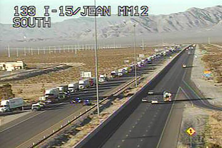 Northbound Interstate 15 traffic exits the freeway at mile marker 15 near Jean on Thursday, Jul ...