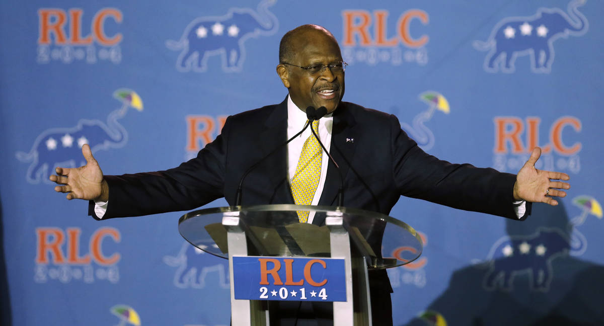FILE - In this May 31, 2014 file photo, Herman Cain addresses the Republican Leadership Confere ...