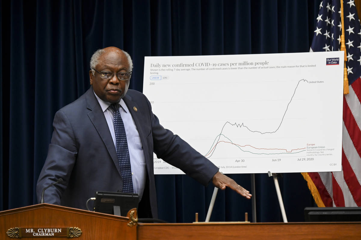 House Majority Whip Rep. James Clyburn, D-S.C., stands during a House Select Subcommittee heari ...