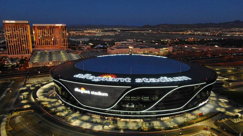 Aerial view of Allegiant Stadium on Friday, July 31, 2020, in Las Vegas. (Michael Quine/Las Veg ...