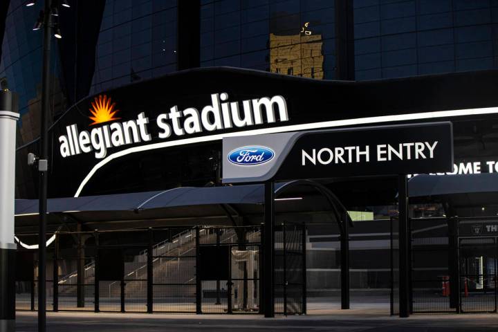 The north entry area at Allegiant Stadium in Las Vegas on Thursday, July 30, 2020. The stadium, ...
