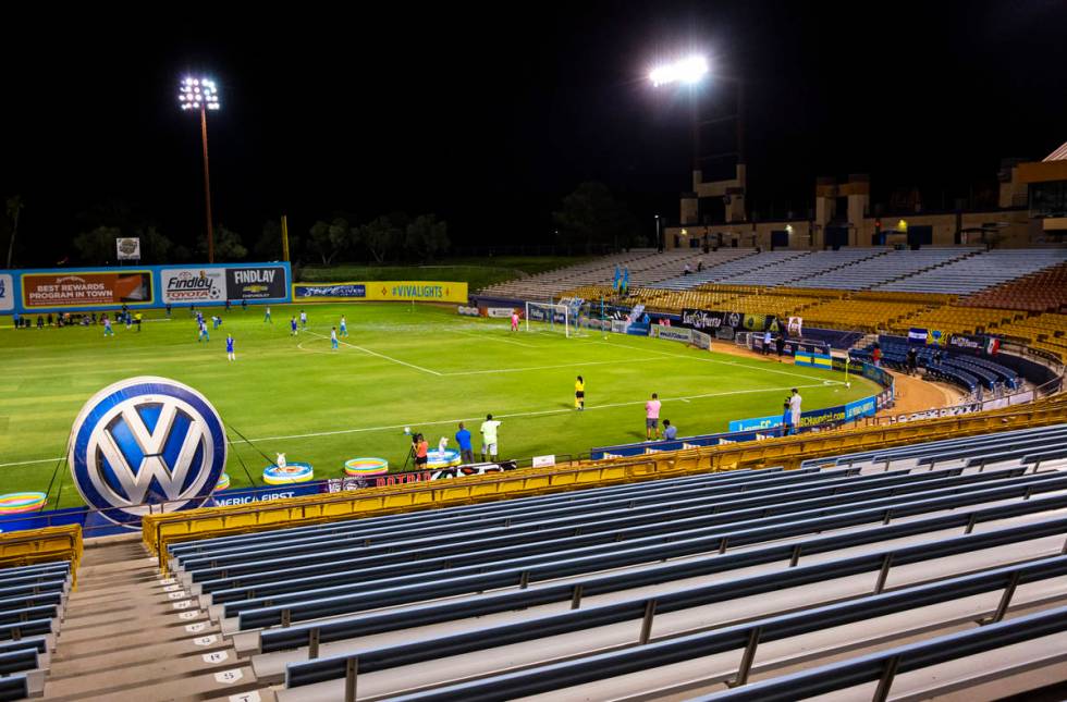 Las Vegas Lights FC play Reno 1868 FC with empty seats and no fans during the second half of a ...