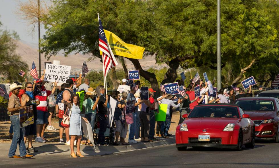 Protestors rally outside the Grant Sawyer building to voice opposition against AB4, a controver ...