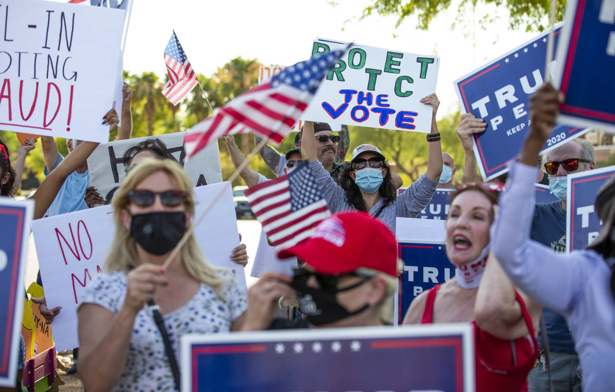 Protestors gather at the Grant Sawyer building to voice opposition against AB4, a controversial ...