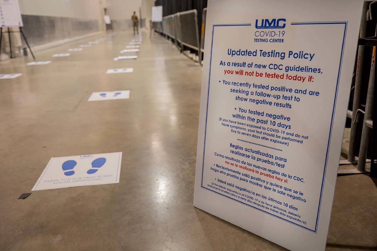An updated testing policy is seen during a preview of COVID-19 testing site inside Cashman Cent ...