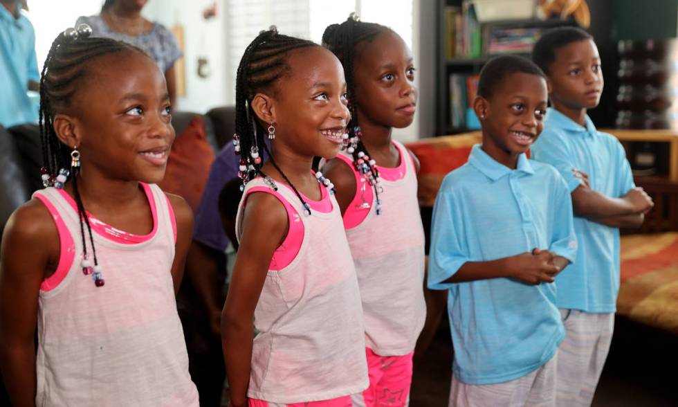 Some of the Derrico family, 6-year-old quintuplets Daiten, Daician, Deonee, Dariz and Deniko, a ...