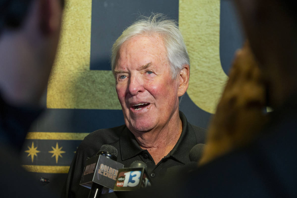 Golden Knights owner Bill Foley talks to the media during a meet and greet to honor first respo ...