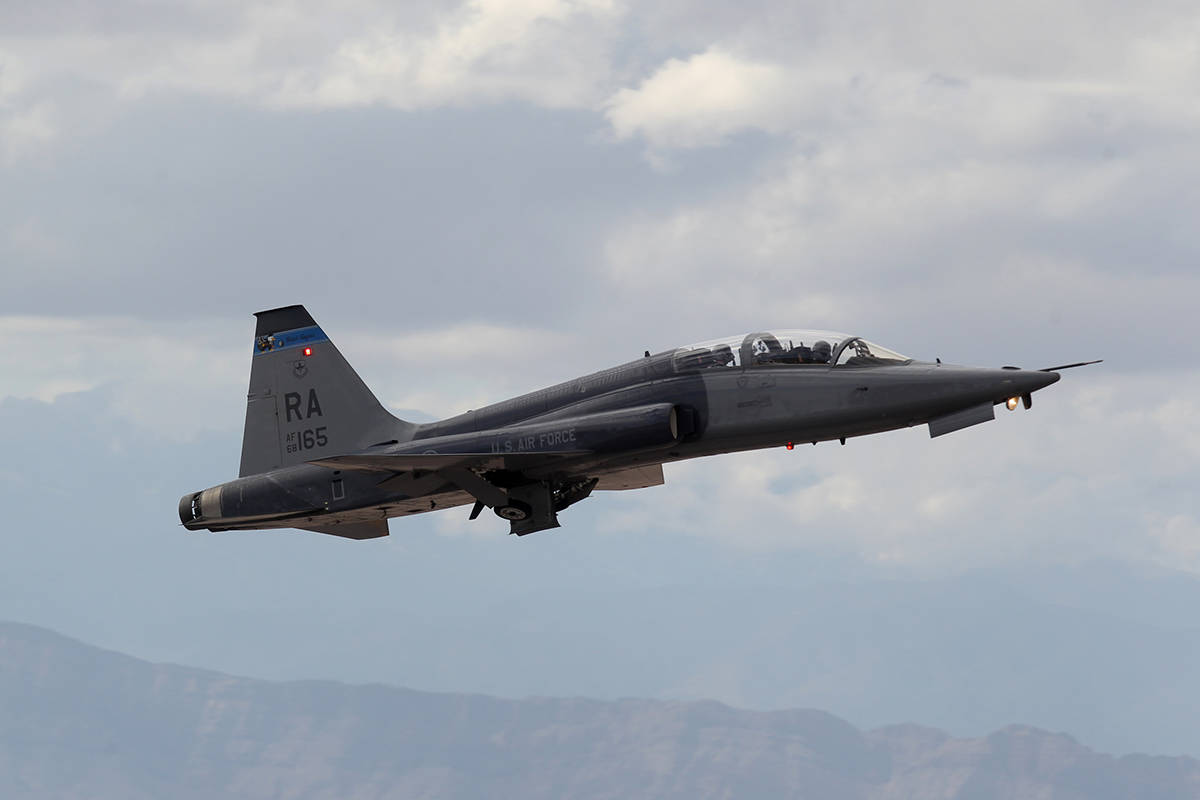 A T-38 Talon takes off from Nellis Air Force Base in Las Vegas during Red Flag air combat exerc ...