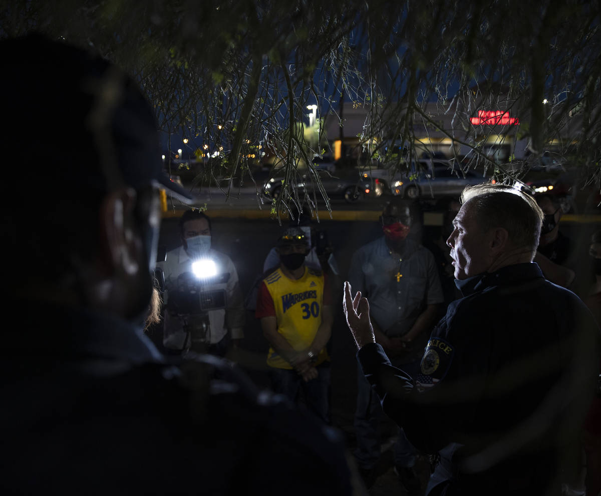 Robert Mayer, a captain with the CCSD Police Department, speaks during a vigil for Nelly Amaya- ...
