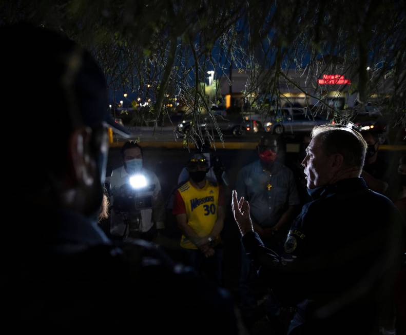 Robert Mayer, a captain with the CCSD Police Department, speaks during a vigil for Nelly Amaya- ...