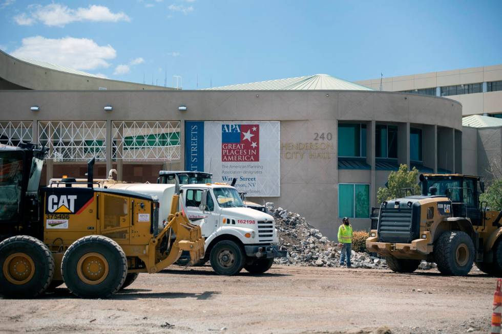 Construction continues on Henderson City Hall's entrance and plaza on Tuesday, Aug. 11, 2020. ( ...