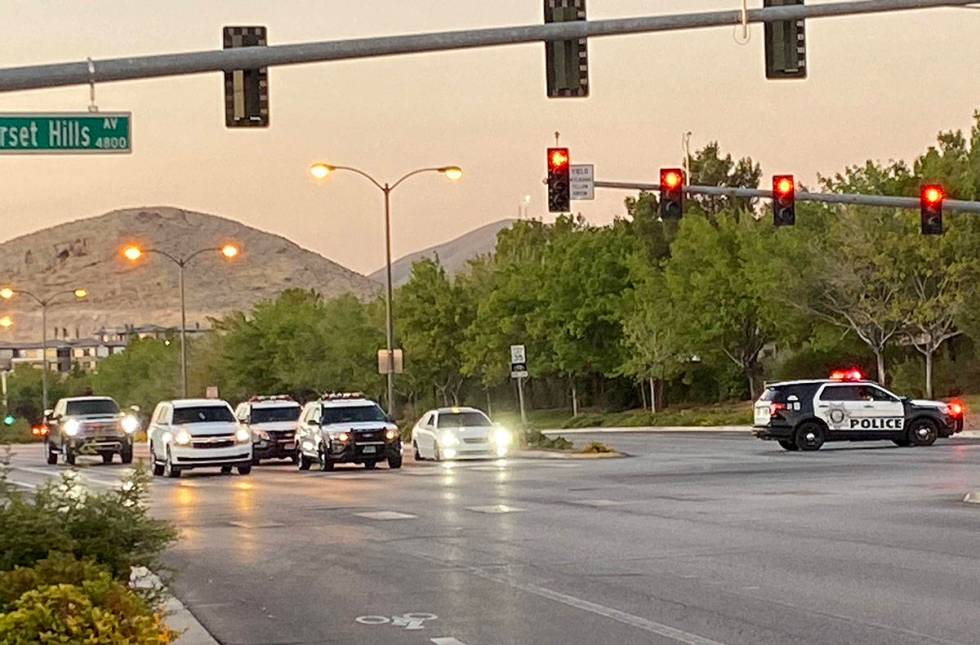 Police respond to a barricade situation in the southwest Las Vegas Valley on Thursday, Aug. 6, ...