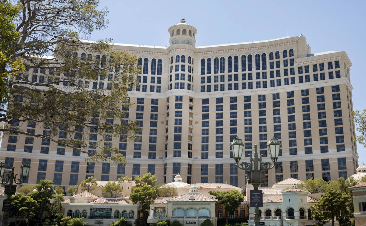 A view of the Bellagio is seen on the Strip, Thursday, Aug. 6, 2020, in Las Vegas. (Elizabeth B ...