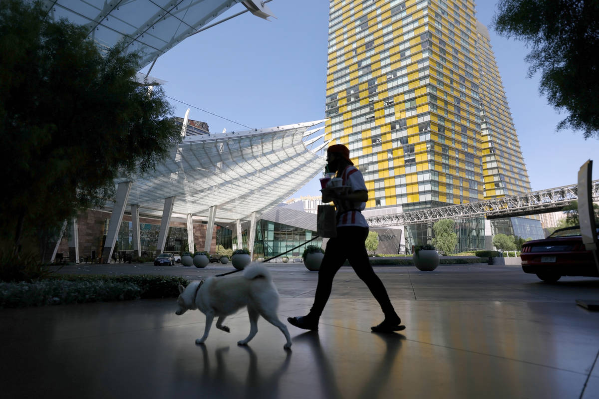 A view of Aria on the Strip, Thursday, Aug. 6, 2020, in Las Vegas. (Elizabeth Brumley/Las Vegas ...