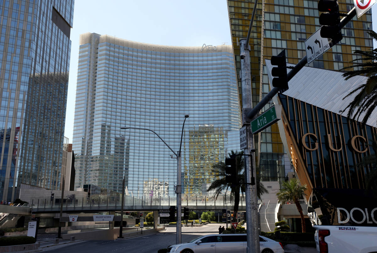 A view of Aria on the Strip, Thursday, Aug. 6, 2020, in Las Vegas. (Elizabeth Brumley/Las Vegas ...