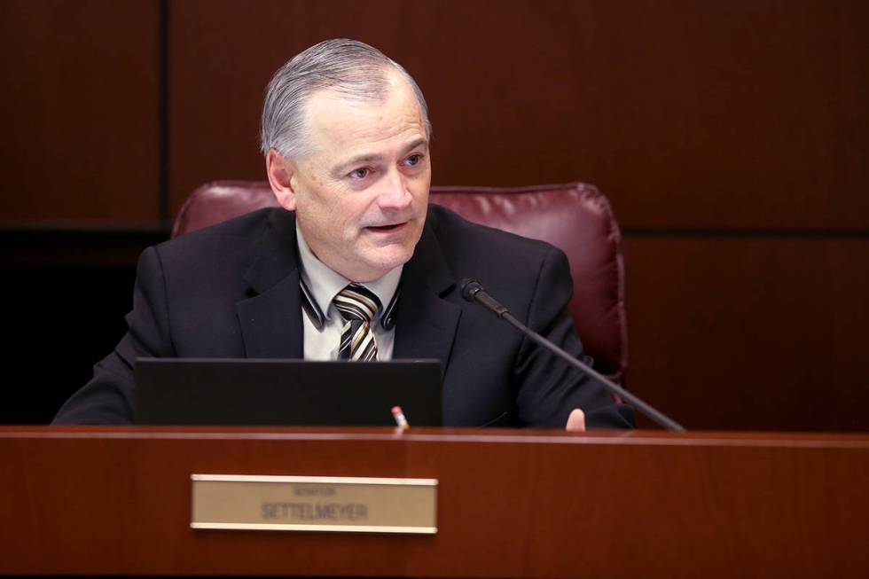 Sen. James Settelmeyer, R-Minden, asks a question during a Finance Committee meeting in the Leg ...