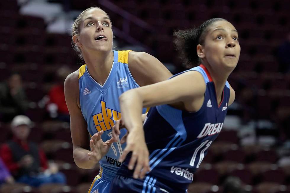 Chicago Sky’s Elena Delle Donne, left, and Atlanta Dream’s Cierra Burdick during ...