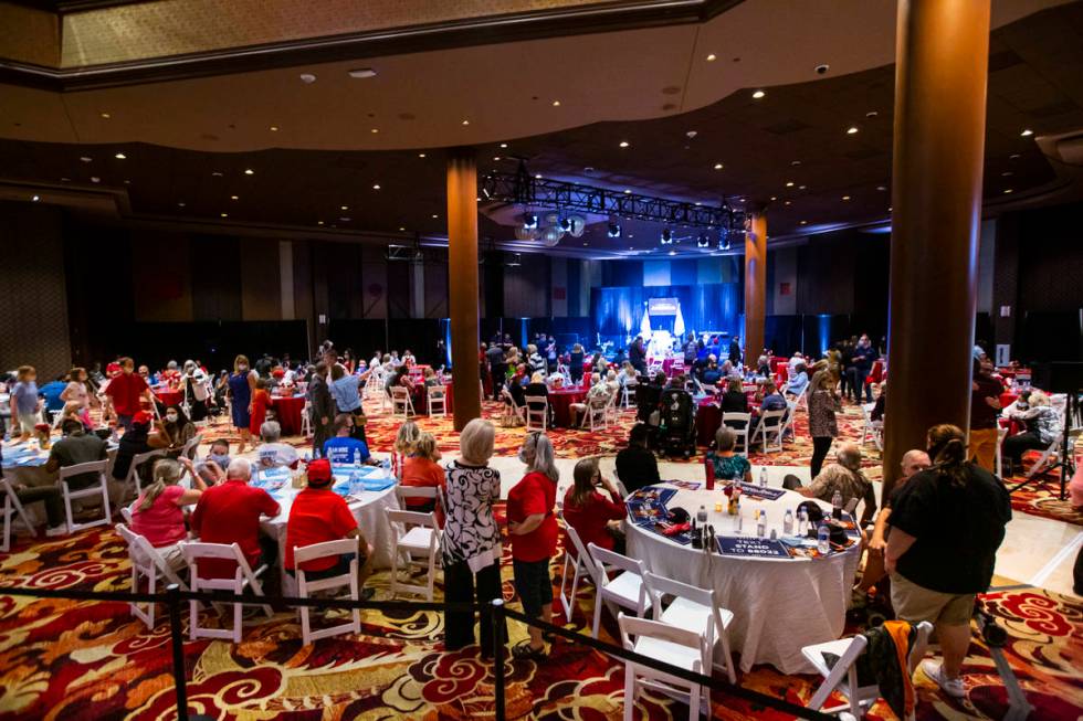 People gather before the start of an "Evangelicals for Trump" campaign event at the A ...