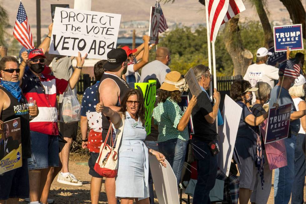 Protestors rally outside the Grant Sawyer building to voice opposition against AB4, a controver ...