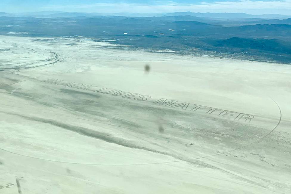 Black Lives Matter is sculpted into the playa at Black Rock-High Rock Emigrant Trails National ...