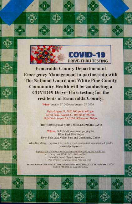 A new flyer for upcoming COVID-19 testing on a table in the Dinky Diner in Goldfield along I-95 ...