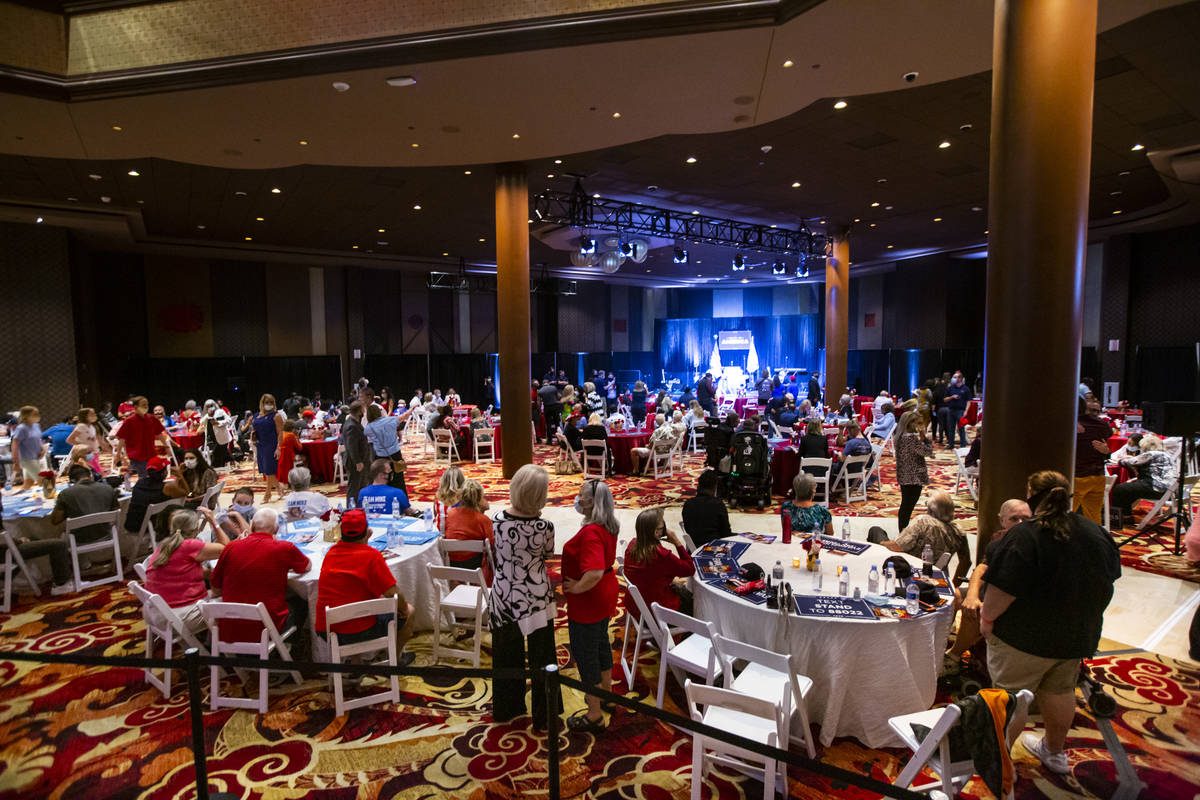 People gather before the start of an "Evangelicals for Trump" campaign event at the A ...