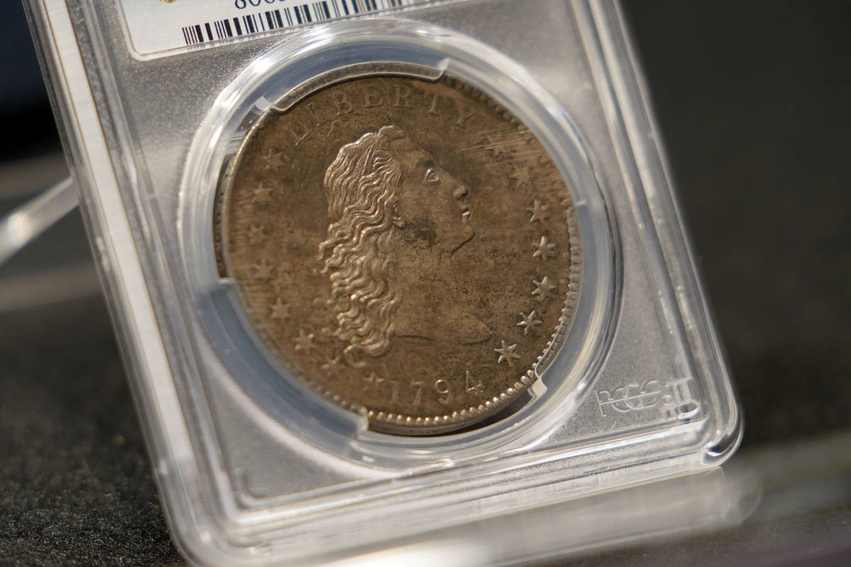 A rare 1794 U.S. silver dollar, said to be among the first ever minted, is on display, Thursday ...