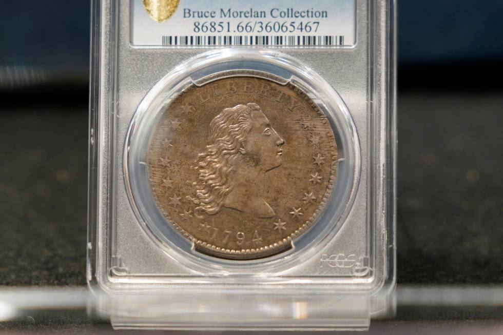 A rare 1794 U.S. silver dollar, said to be among the first ever minted, is on display, Thursday ...