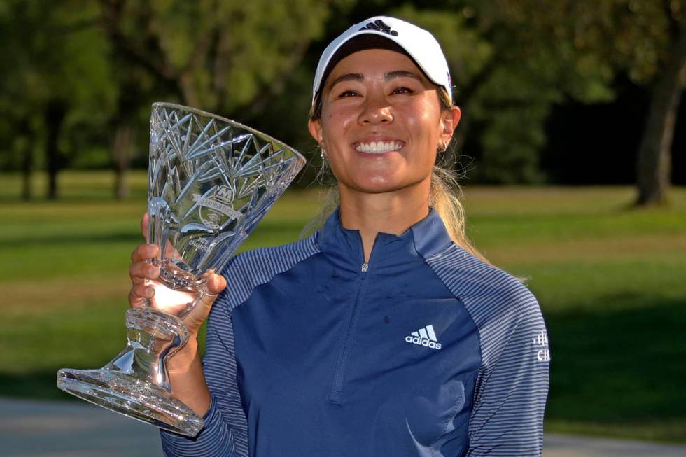 Danielle Kang poses with the trophy for winning the Marathon Classic LPGA golf tournament Sunda ...