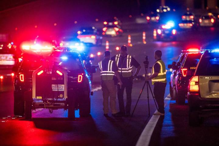 Nevada Highway Patrol and Las Vegas police investigate after a pedestrian was struck by a vehic ...
