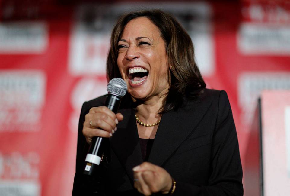 FILE - In this Nov. 8, 2019, file photo, then-Democratic presidential candidate Sen. Kamala Har ...