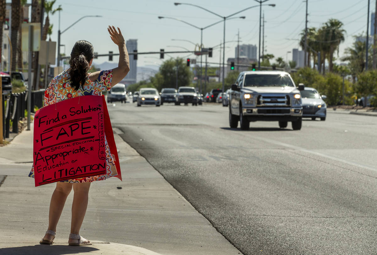 Esther Baker as a parent and advocate stands outside of the Clark County School District Admini ...