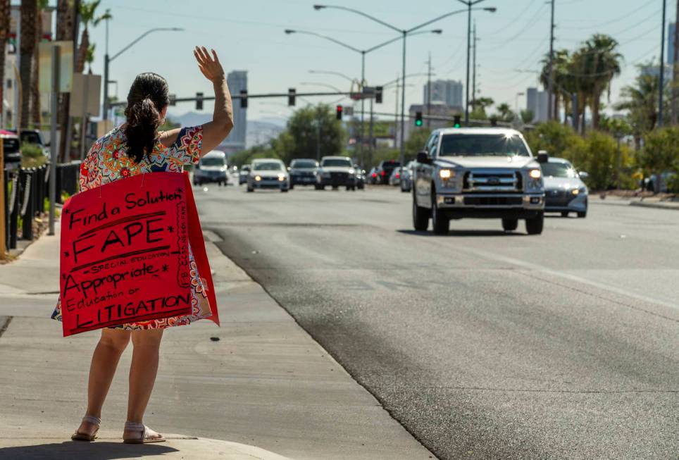 Esther Baker as a parent and advocate stands outside of the Clark County School District Admini ...