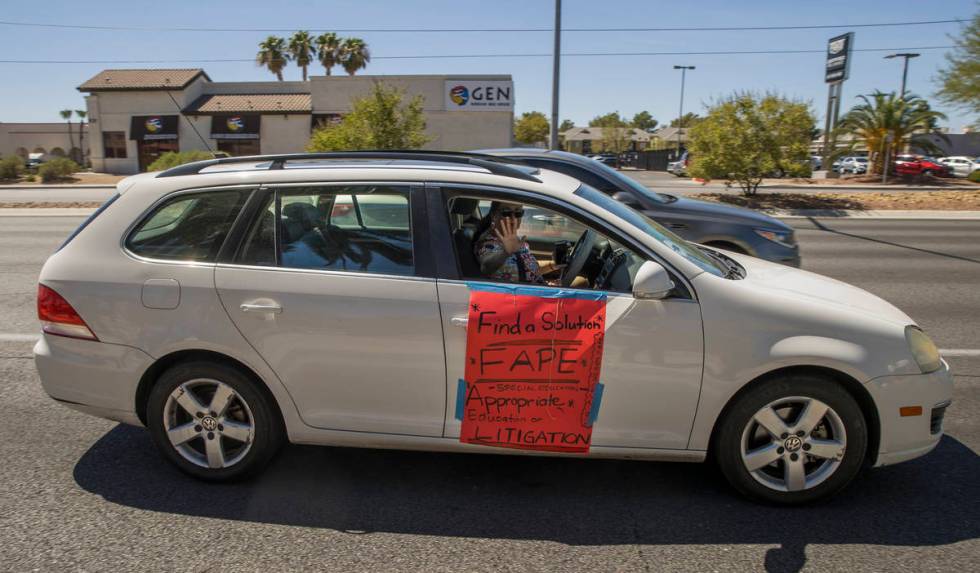 Esther Baker as a parent and advocate drives by the Clark County School District Administration ...