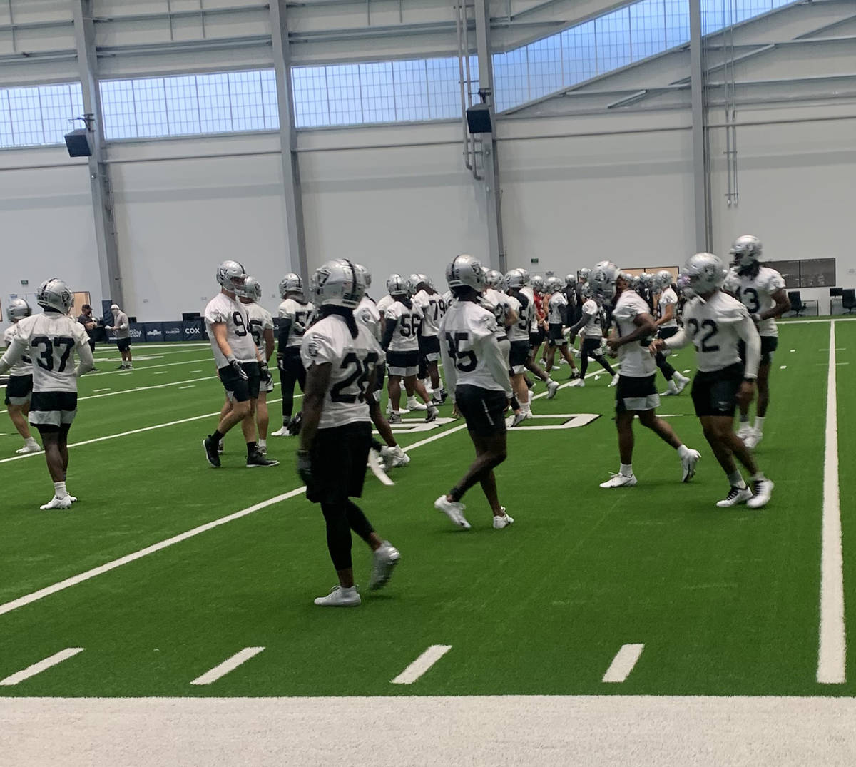 The Las Vegas Raiders practice during NFL training camp at Intermountain Healthcare Performance ...