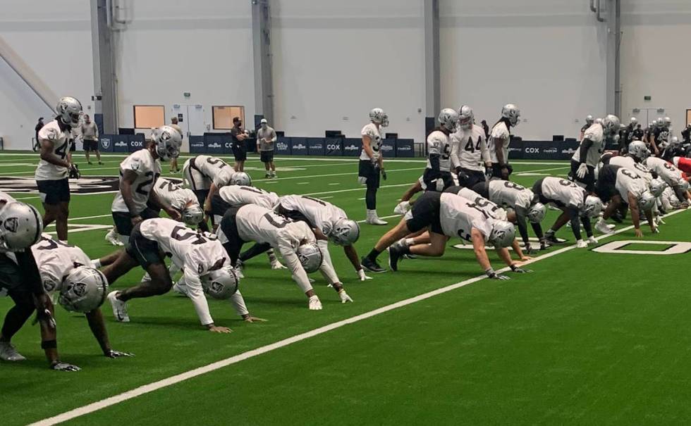The Las Vegas Raiders practice during NFL training camp at Intermountain Healthcare Performance ...
