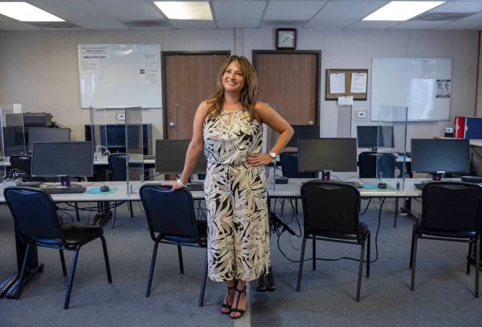 Linda Perez, CEO of The Shade Tree, stands in the shelter’s Cox Technology Center, which was ...