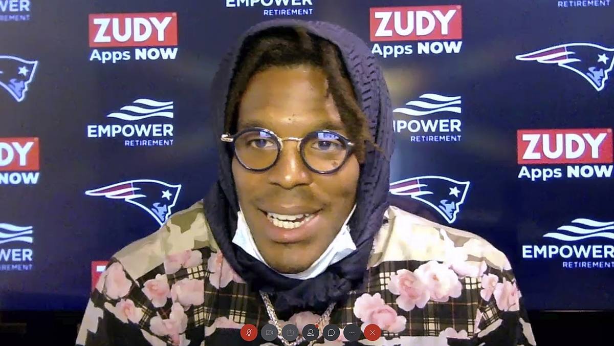 In this still image from a Webex media availability hosted by the New England Patriots, quarter ...