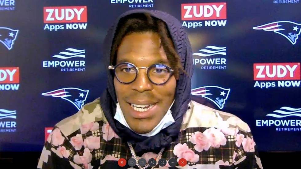 In this still image from a Webex media availability hosted by the New England Patriots, quarter ...