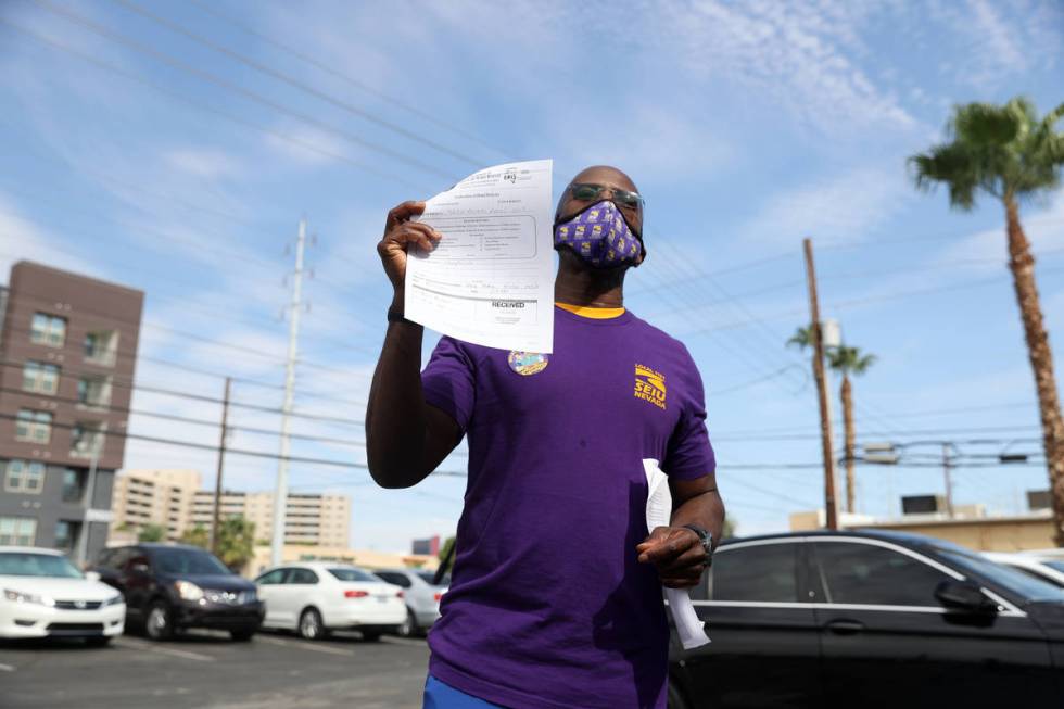 SEIU Local 1107 HCA healthcare worker Mike Forson speaks after delivering over 400 Assignment D ...