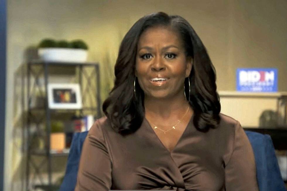 In this image from video, former first lady Michelle Obama speaks during the first night of the ...