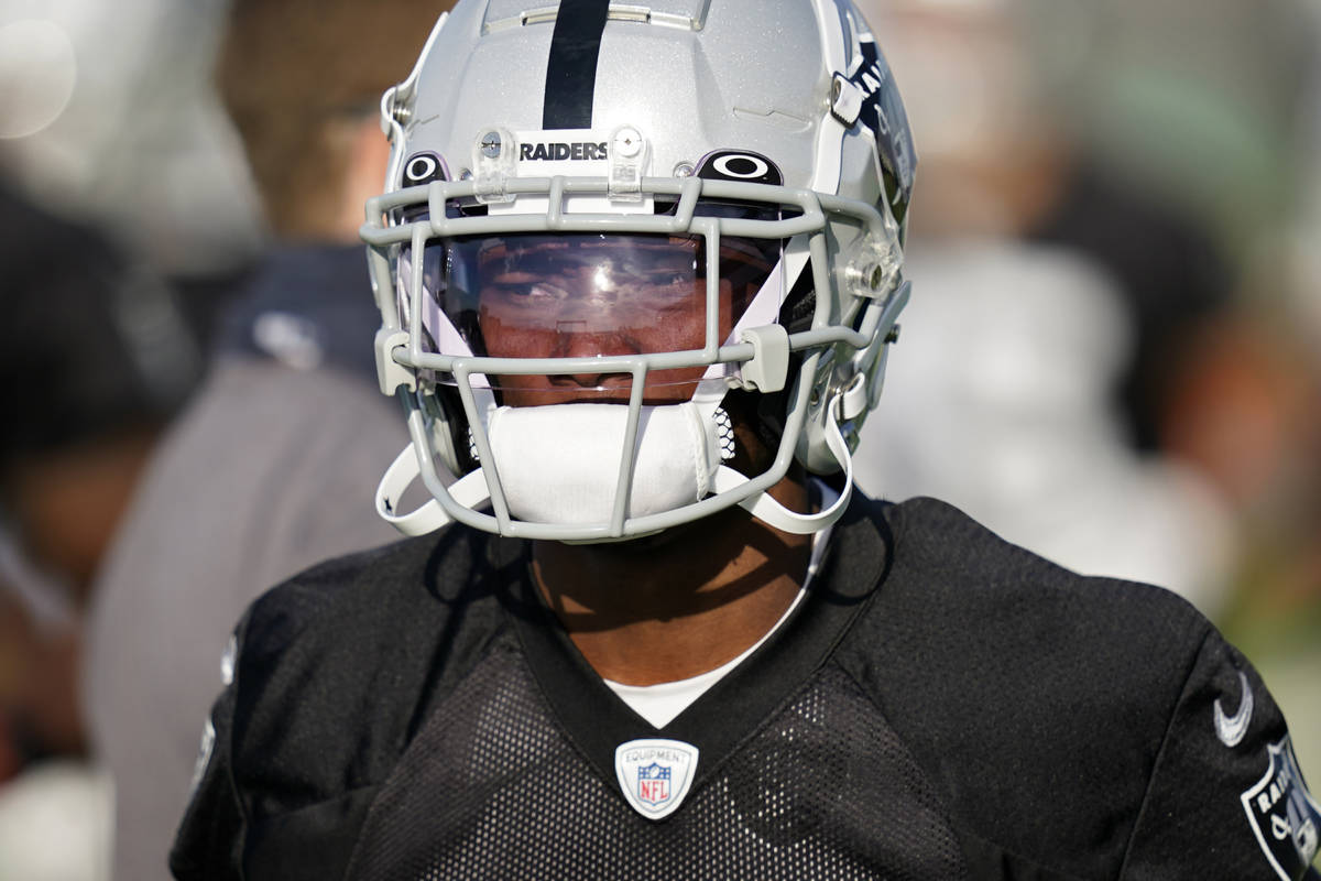 Las Vegas Raiders wide receiver Henry Ruggs III (11) attends an NFL football training camp prac ...