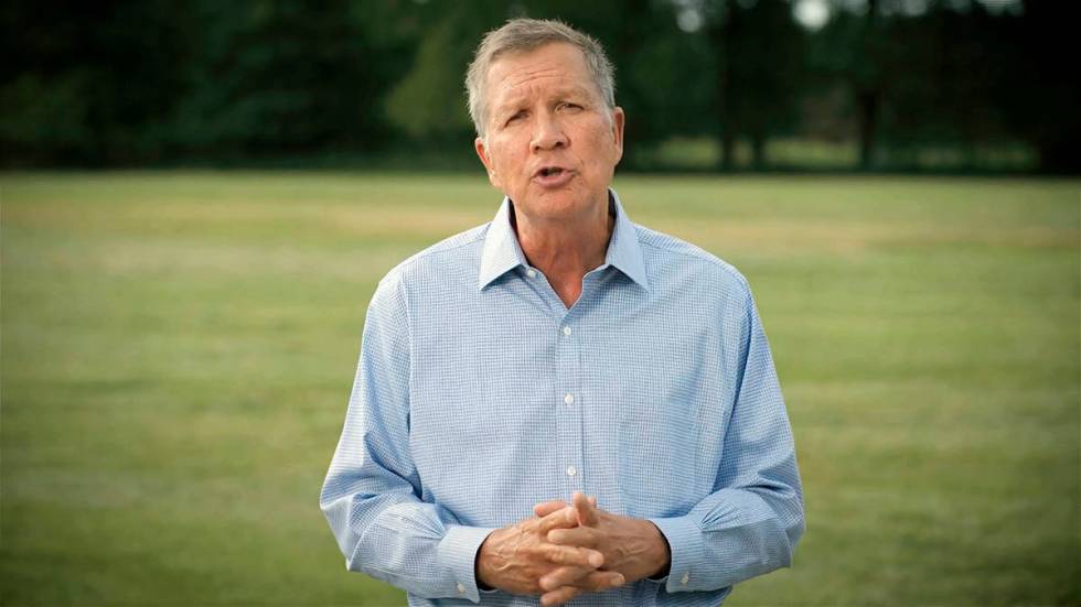 In this image from video, former Republican Ohio Gov. John Kasich speaks during the first night ...