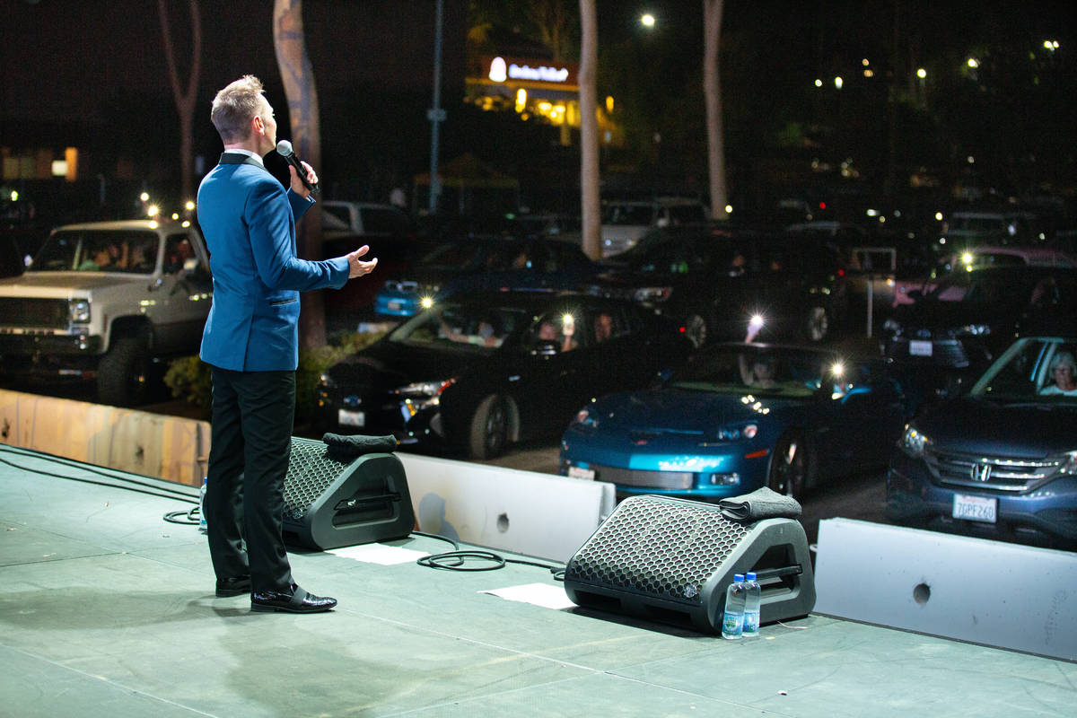 Travis Cloer is shown onstage at "The Rockin' Retro Drive-In Show" at Westfield North County sh ...